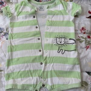 Carter's Green and White Striped Baby Romper